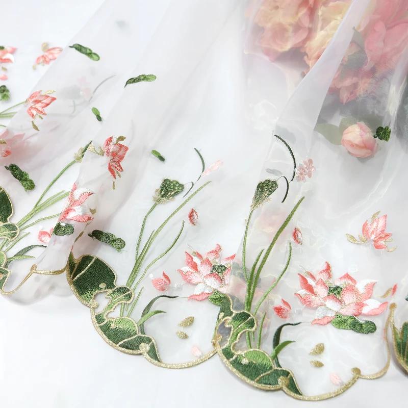 

100x150 см китайская градиентная вышивка лотос кружево мягкая ткань сделай сам рубашки ханьфу кукольная ткань сделай сам швейное ремесло органза тюль ткань