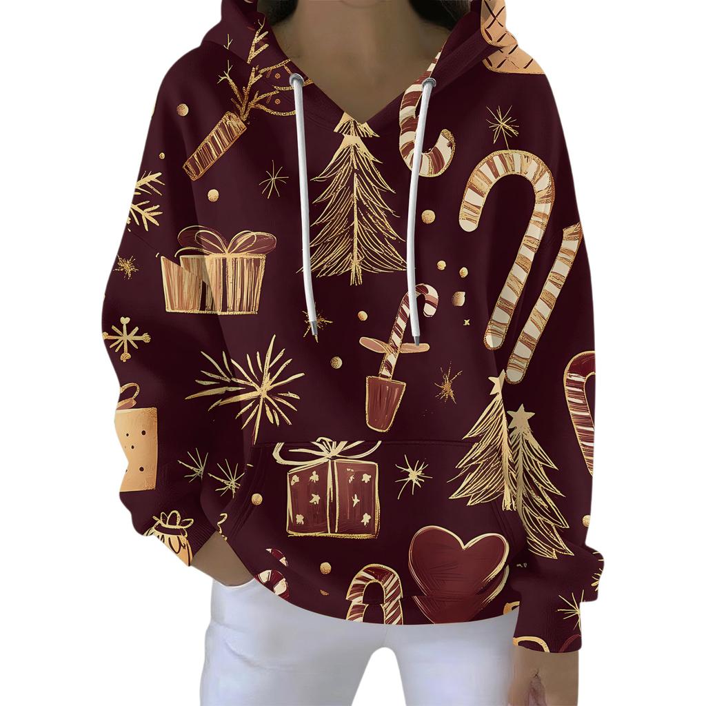 Women's Fashion Casual Hooded Loose Printed Long Sleeve Sweatshirt