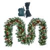 Artificial Christmas Garland with 50 LED Lights Battery Operated Prelit Greenery Garland with Pine Cones Red Berries for Mantle Staircase Doorway