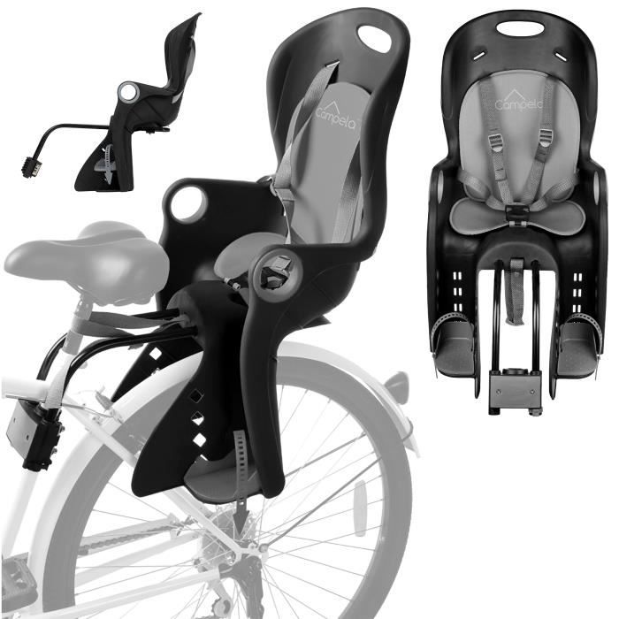 Campela siège enfant vélo pour enfant - 2 en 1 à installer sur porte -bagage ou sur le cadre, siège velo enfant arriere, CA0060GRY
