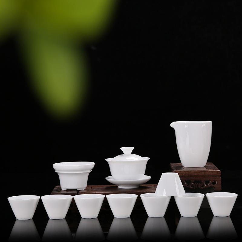 High-end Gift Box Ceramic Kung Fu Tea Set Home Office White Porcelain Cover Bowl Tea Cup Complete Set