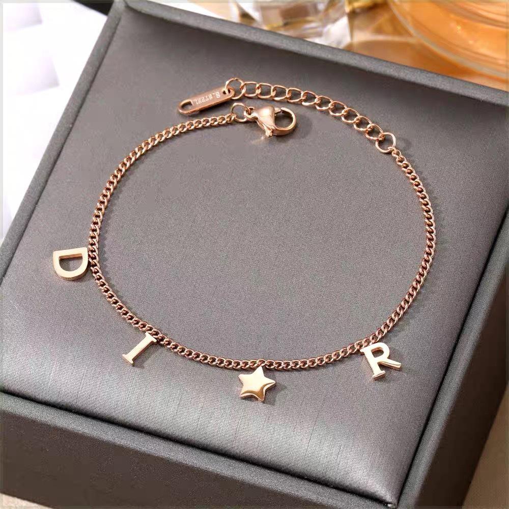 Trendy Titanium Steel Letter Bracelet & Anklet for Women – European & American Style, Adjustable Celebrity-Inspired Design