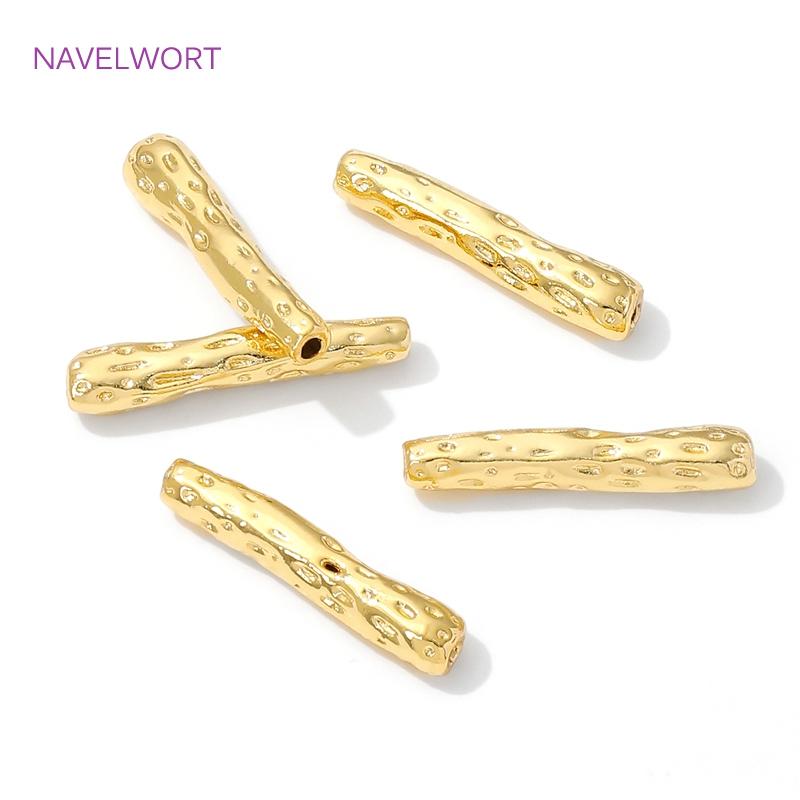 18K Gold Plated Irregular Long Strips Beads Separators,Brass Spacers Bead For Jewlery Making DIY Bracelet Making Accessories