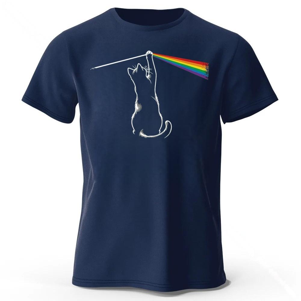 Fashion Cotton T-shirt with Rainbow Cat Creative Printing Loose Large Breathable Sports Short Sleeves Tops