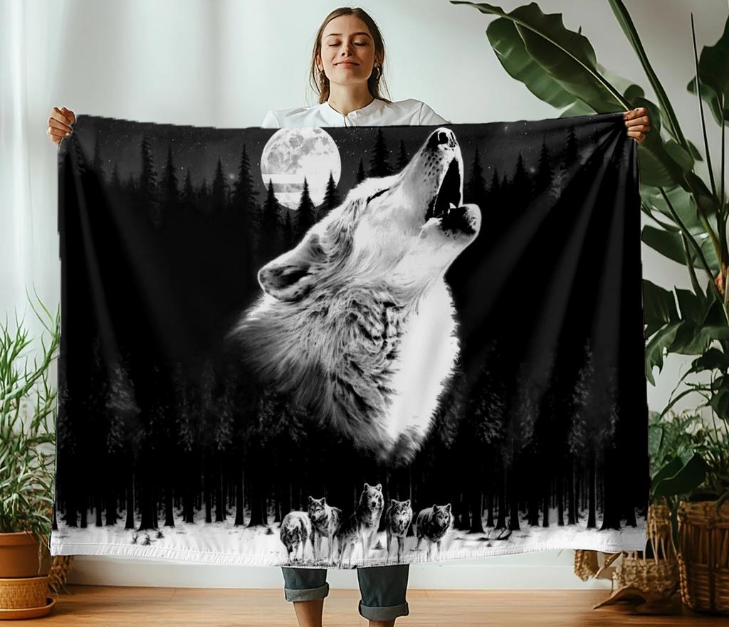 130×150cm Wolf Flannel Thin Fashion Blanket Plush Nap Sofa rug for Living Room Office Bedroom Birthday Home Travel couple Gifts