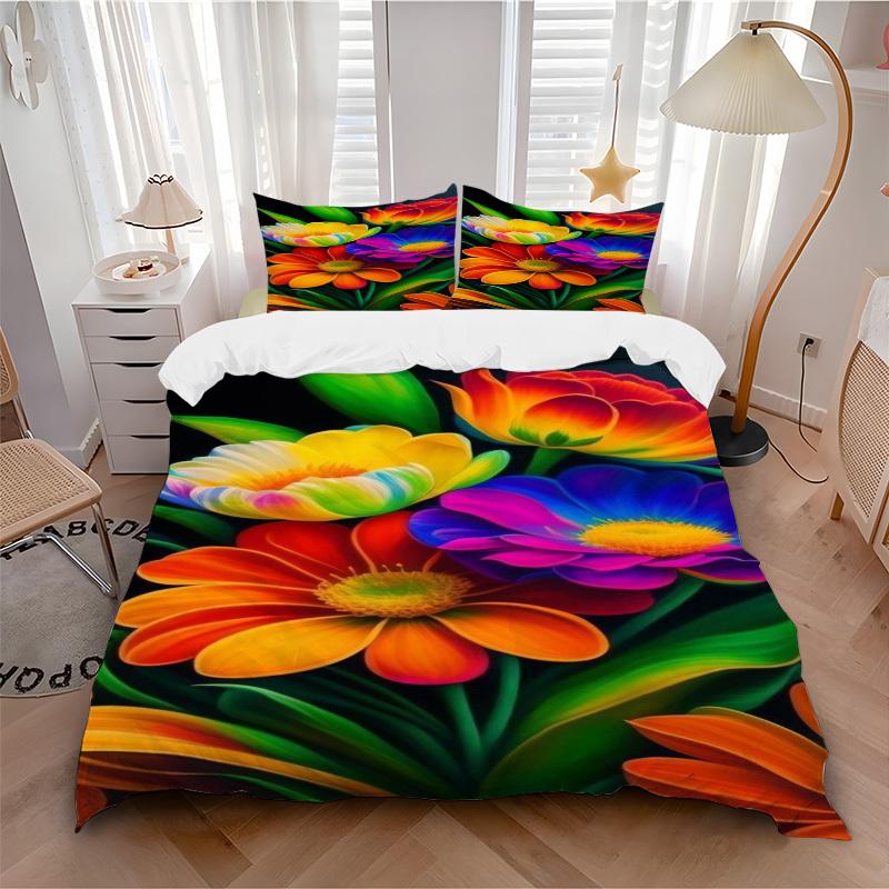 3pcs Flower Bouquet Duvet Cover Set, 1 Duvet Cover + 2 Pillowcases (No Insert), High-Definition Print, Home & Dorm Yy251123017