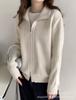 Women's Long Sleeve Sweater Stand Collar Lazy Style Knit Cardigan Zip Up Casual Outerwear