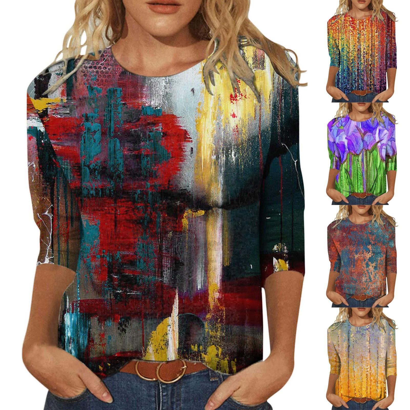 

Модная повседневная блузка с рукавами три четверти и круглым вырезом, пуловер