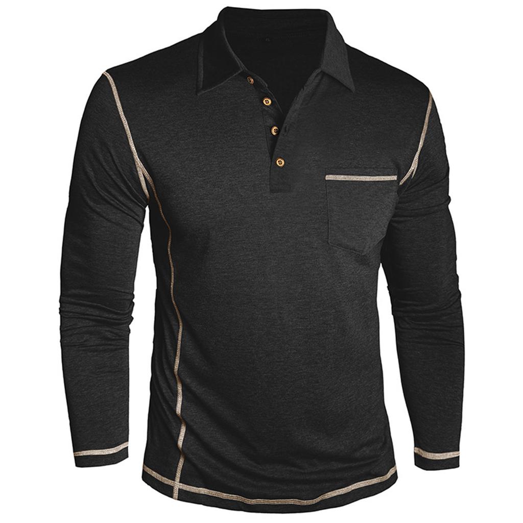 Men's Solid Color Button Lapel Long Sleeve Top Men's Casual Fashion Long Sleeve Top