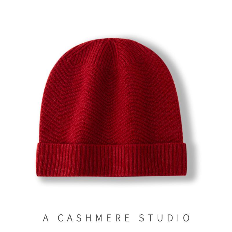 Cashmere Autumn New Men's and Women's High End Solid Color Cable Warm and Fashionable Ear Protection Knitted Casual Cuff Hat