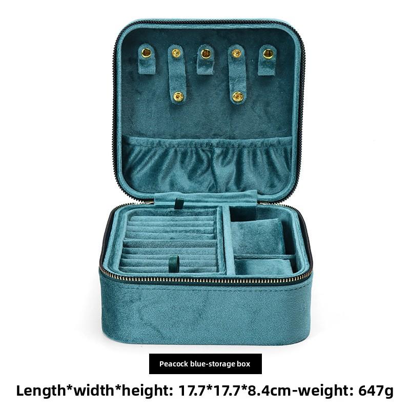 Rounded corner zipper portable jewelry box for necklaces, rings, and accessories - jewelry box for earrings, studs, and jewelry storage large peacock blue