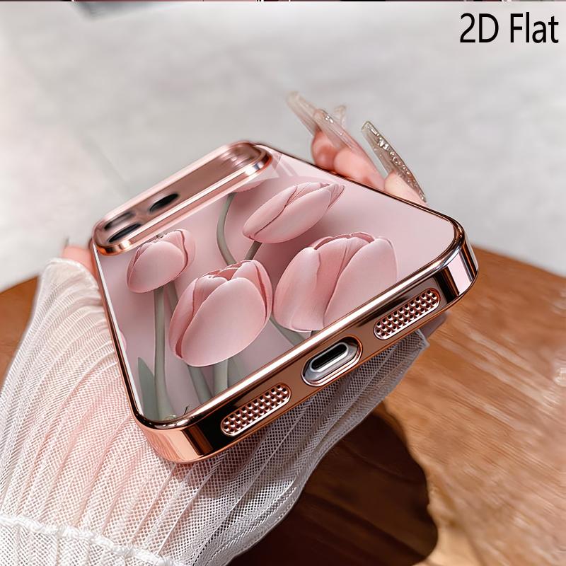 kTulips 2DFlat For iPhone17 18 16 15 14 13 12 11 Pro Max XS XR 8 7Plus Phone Cover Shockproof Protective Back Cover