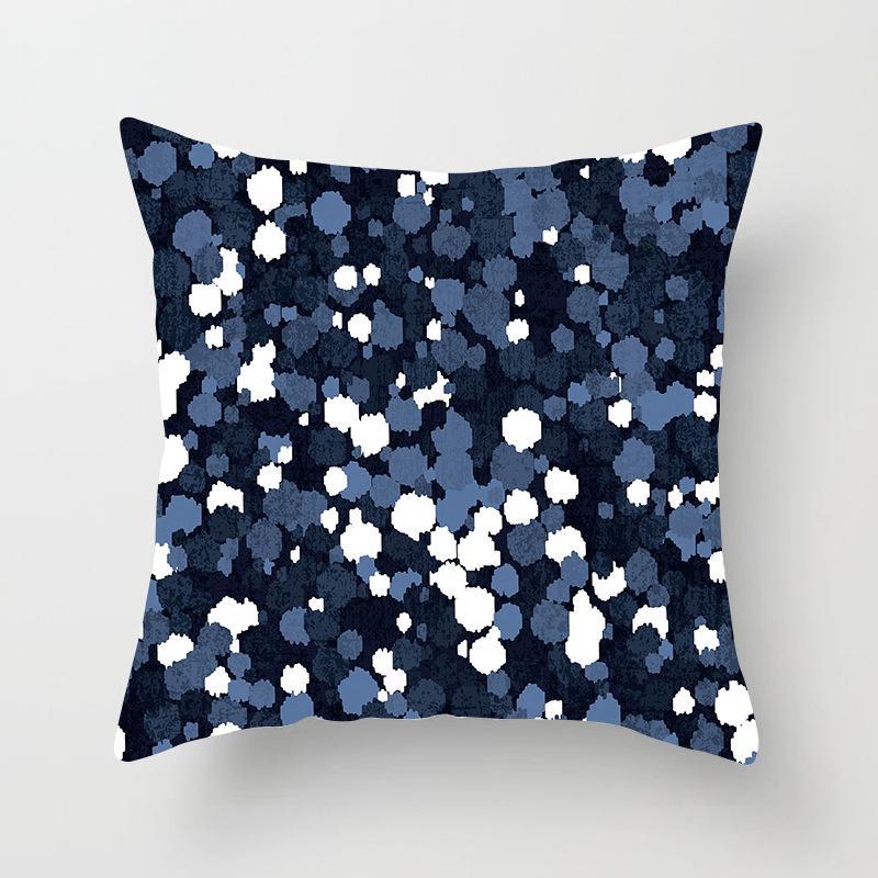 Peach Skin Pillowcase Blue and White Porcelain Geometric Print Abstract Sofa Cushion Cover Office Waist Pillow Cover