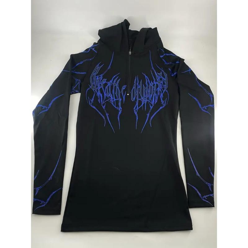 

Breathedivinity Спортивні та фітнес-легінси з капюшоном, з принтом, з напівблискавкою, швидкосохнучі, високі L синій