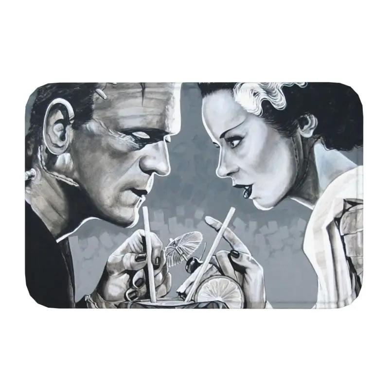 Custom Bride Of Frankenstein Kiss Doormat Anti-Slip Entrance Floor Door Mats Science Fiction Horror Film Room Rug Carpet Footpad