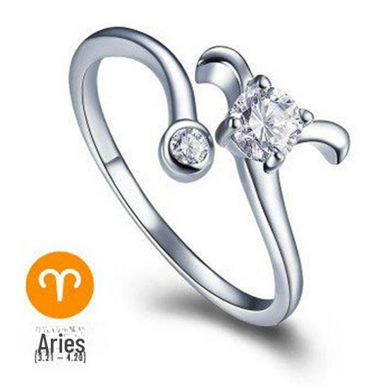 Weihua Koreanischer Sternzeichen-Zirkonring: Retro-Stil im europäischen und amerikanischen Stil, versilbert, verstellbar, für Frauen oder Paare.