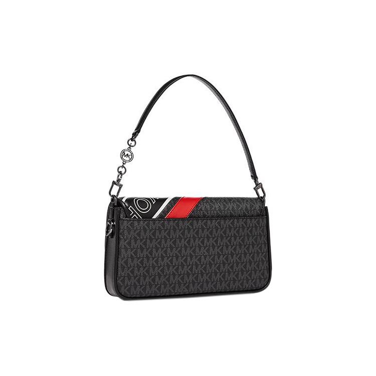 New MICHAEL KORS Bradshaw Cow Leather Shoulder Bag Trumpets Women's Black & Red 30H1U2BL1B-987
