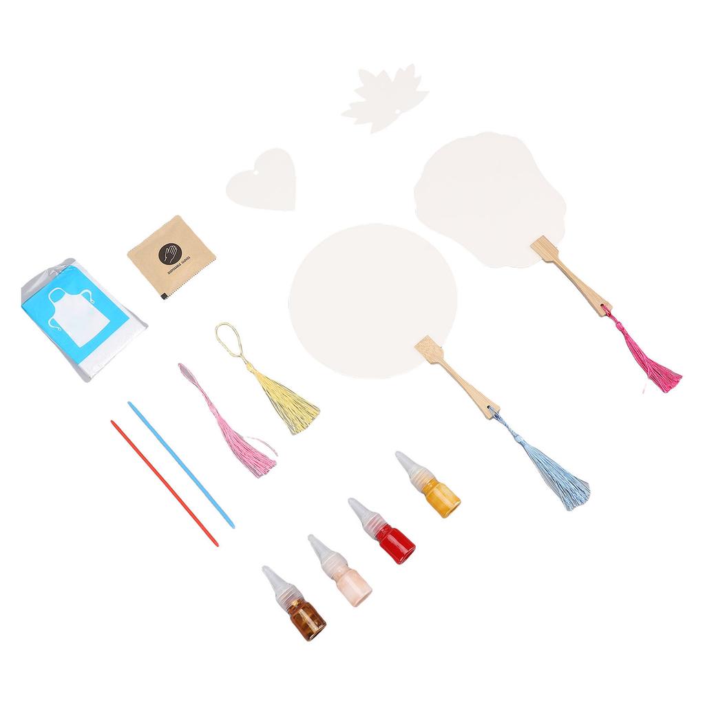 Blank Fan Painting Kit Handheld Paintable Blank Paper Fan with Paints Tassels Plastic Sticks Bookmarks