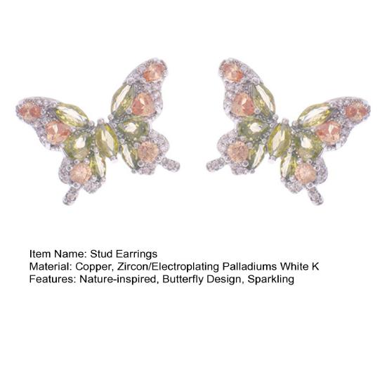 Butterfly Stud Earrings Olive Green Zircon Gemstone Ear Studs Butterfly Earrings Women Jewelry Gift for Birthdays Anniversaries