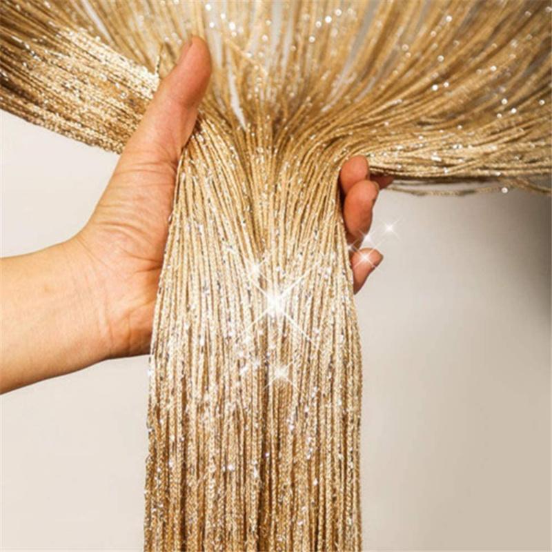 Glitter Door String Curtain Silver Ribbon Shiny Tassel Flash Line Curtain Valance for Window Room Home Decoration
