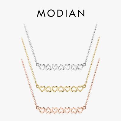 Modian 3 Color Hearts Fashion Necklace Solid 925 Sterling Silver Romantic Love Chain Necklaces For Women Wedding Jewelry Gifts