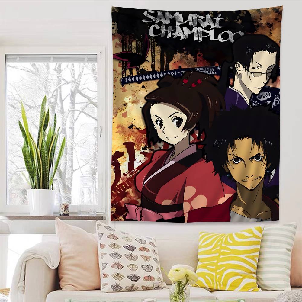 Vintage Samurai Champloo Anime Colorful Tapestry Wall Hanging Hippie Flower Wall Carpets Dorm Decor Japanese Tapestry