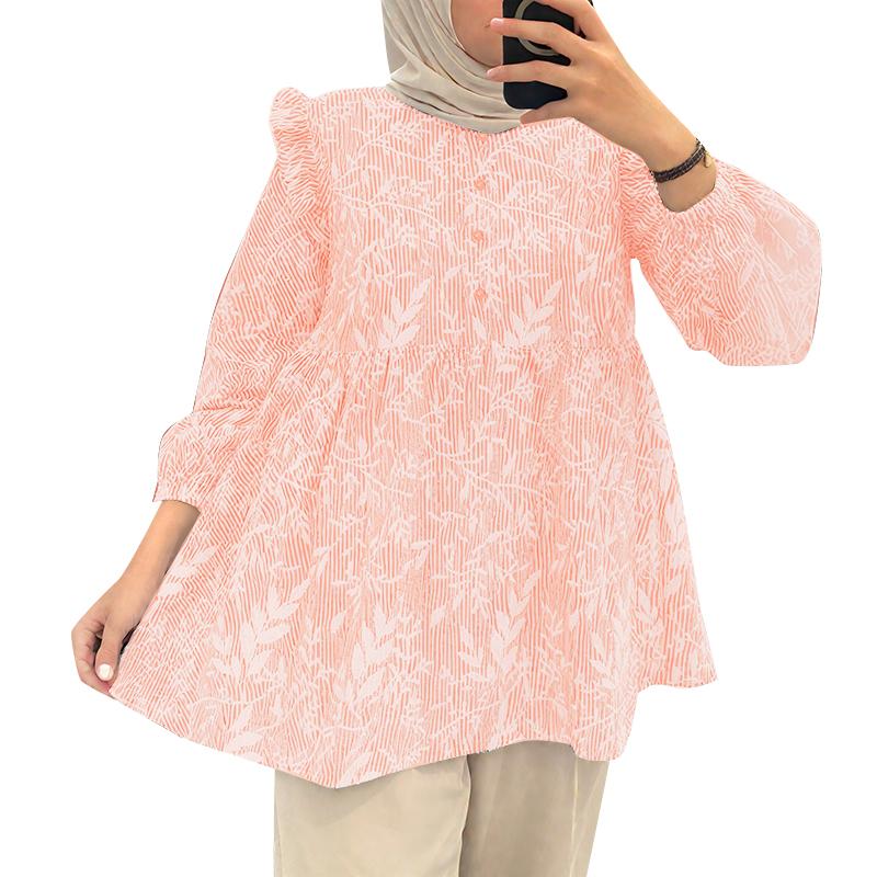 

ZANZEA Women Casual Round Neck Loose Long Sleeve Print Blouse 4XL розовый