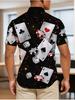 Men'S Fashion Individual Playing Card Print Short Sleeve Shirt, Trendy Tabletop Game Element Top, Casual Leisure Party All-Match Breathable Shirt,