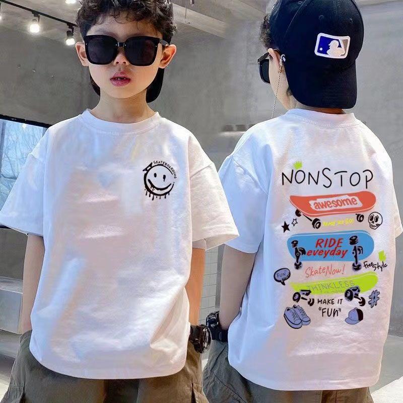 Children's clothing boys short sleeved t-shirt summer clothing solid color summer boys summer top