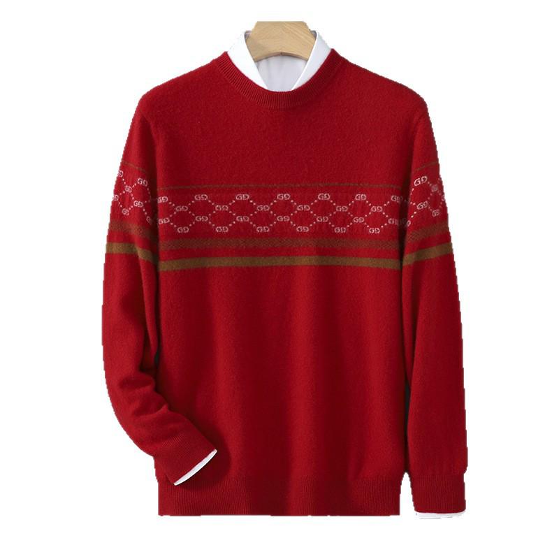Men's Color Block Wool Pullover - Warm, Thickened Round Neck Knitwear for Autumn/Winter 2025