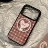 Retro plaid gold-plated iPhone 17 Pro Max Apple 16 phone case 13 magnetic heart-shaped stand 15 compatible with 14