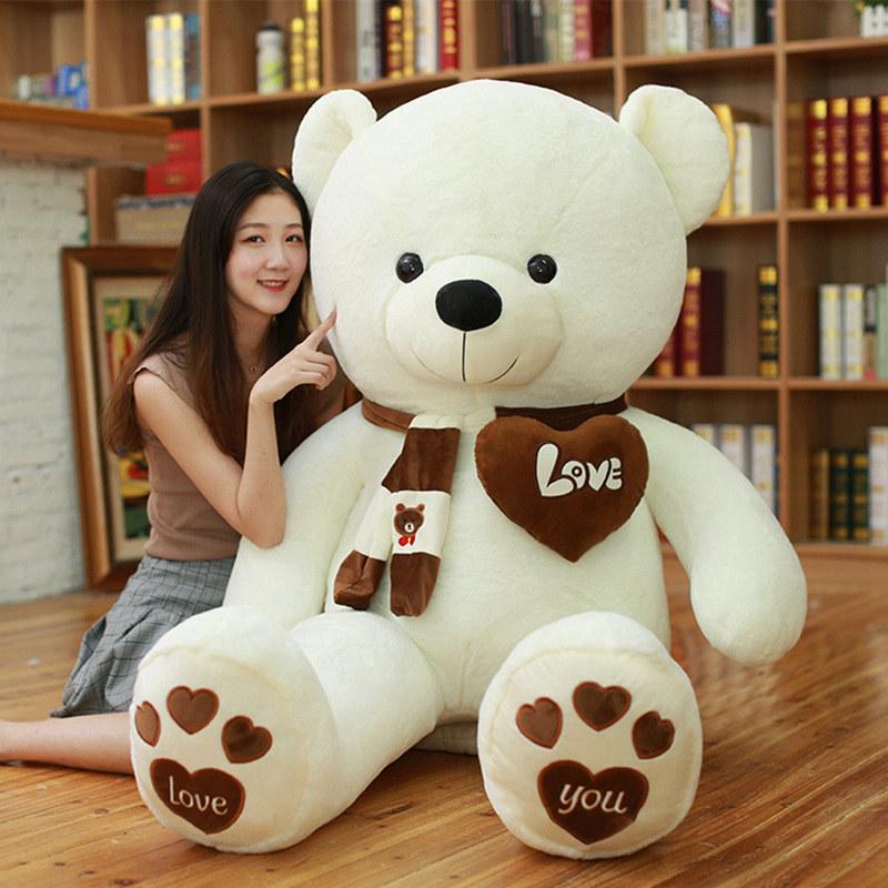 4Colors High Quality 80/100CM Teddy Bear With Scarf Stuffed Animals Bear Plush Toys Teddy Bear Doll Lovers Birthday Baby Gift