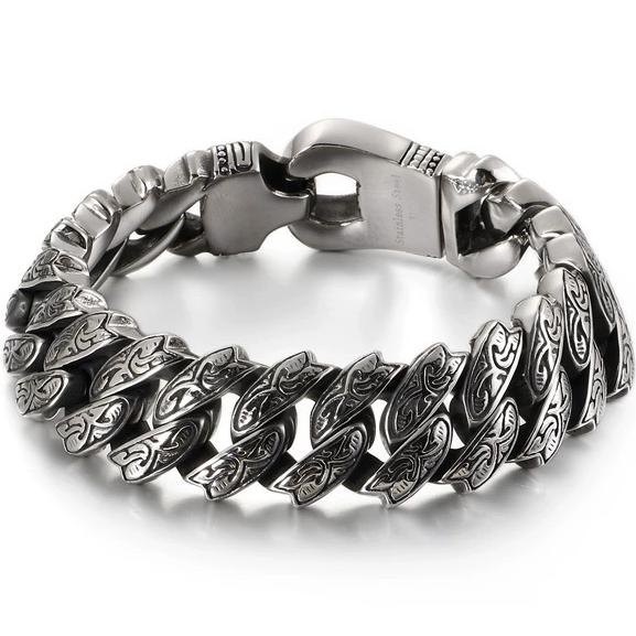 Men's Stainless Steel Bracelet Cool Punk Spiked Link Chain Bracelets for Man Vintage Retro Metal Jewelry for Men Birthday Gift