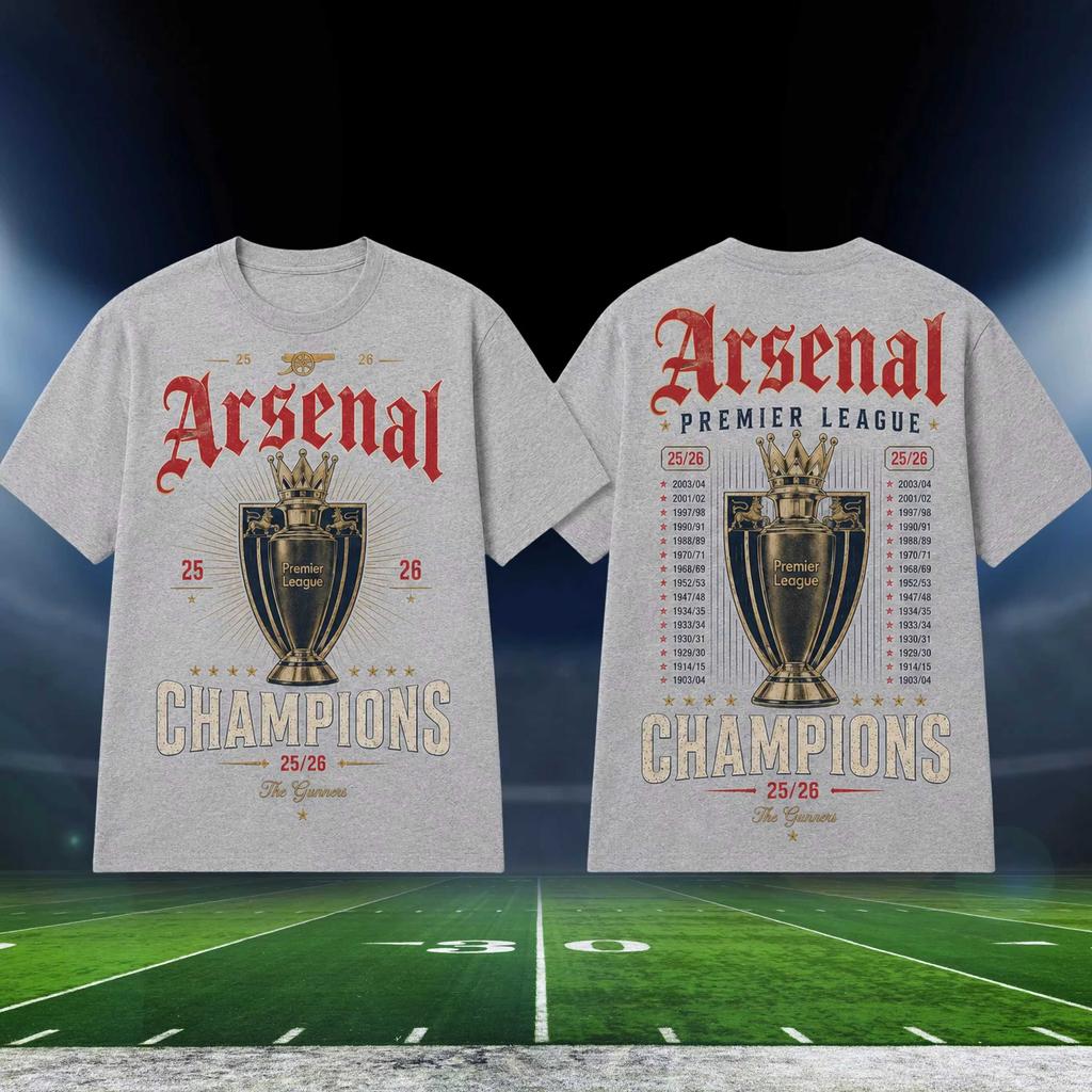 T-shirt Championnat Arsenal 2026 Hommes Femmes Été Coton Vêtements Y2K Surdimensionné Haute Qualité Manches Courtes T-shirt