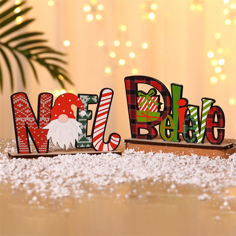 Christmas Colorful Wooden Desktop  Ornaments Letters Santa Creative Decor For Home Indoor Desktop Decoration
