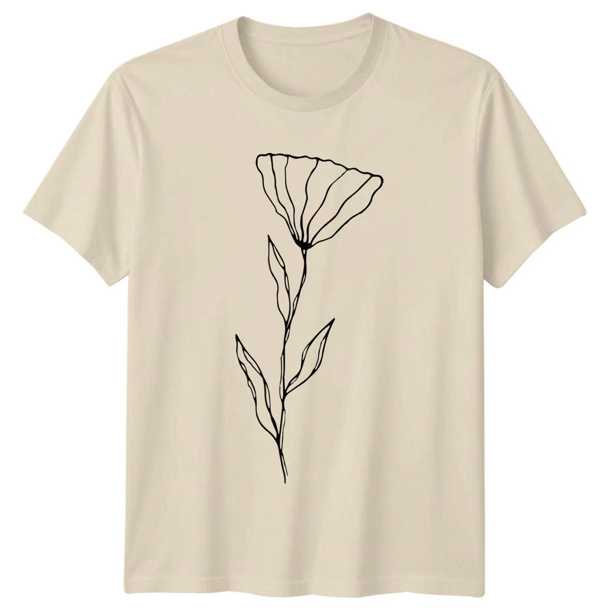 Botanical Wildflower Sketch Womens T-Shirt Line Art Floral Birthday Gift For Her XXL