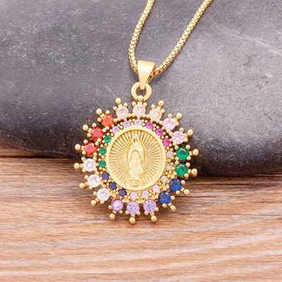 

Nidin Hot Sale High Quality Women s Religious Jewelry Copper Micro Pave Inlaid Zircon Virgin Mary Pendant Believer Necklace Gift