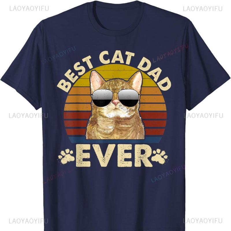 Retro Vintage Best Cat Dad Ever Cat Daddy Gift TShirt Harajuku Graphic T Shirts High Quality Cotton Casual Fashion Comfortable