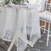Französischer Stil Spitze Transparentes Netz Tischdecke, Rechteckiges Polyester Strickgewebe mit Blumenmuster, Maschinell gefertigt für Weihnachts-Feiertags-Essdekor