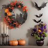 Romantic Black Cat Halloween Decor Floral Garland, with String Lights, Silhouette Garland Wreath, for Front Door Indoor Outdoor Wall Glow Moon Lights