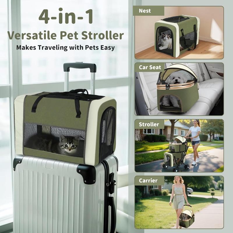 Double Pet Stroller For Dogs Cats Foldable Travel Carriage Detachable Carriers Safety Belts 4 Lockable Wheels Heavy Duty Load