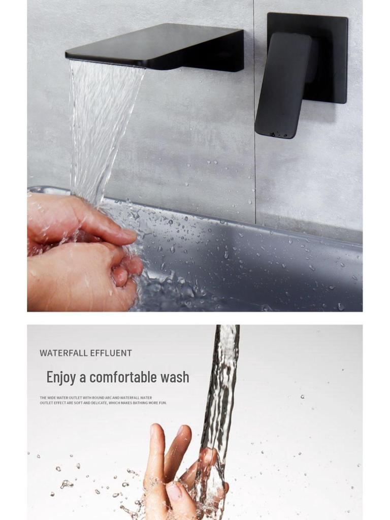 All-Copper Concealed Wall-Mounted Waterfall Basin Faucet (Hot & Cold)