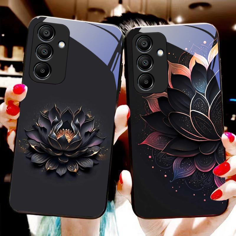 Luminous Black Lotus For Samsung Galaxy A15 5G 54 4G 51 50 24 35 90 71 12 51 53 52S 80 22 34 Black Tempered Glass Phone Case