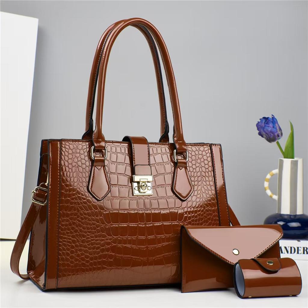 3pcs/set Crocodile Pattern Tote Handbag with Small Wallet For Women Shoulder Bag Luxury Design Top Handle Bags Sac A Main Bolsa