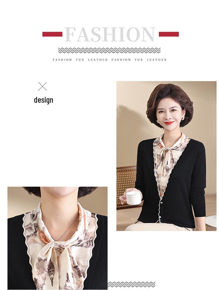 Stylish Spring/Autumn Knit Sweater: Faux Two-Piece Design for Middle-Aged Women