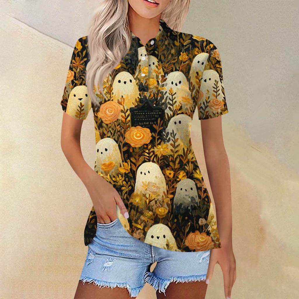 Dammode Casual Lapel kortärmad skjorta med tryckknappar för kvinnor