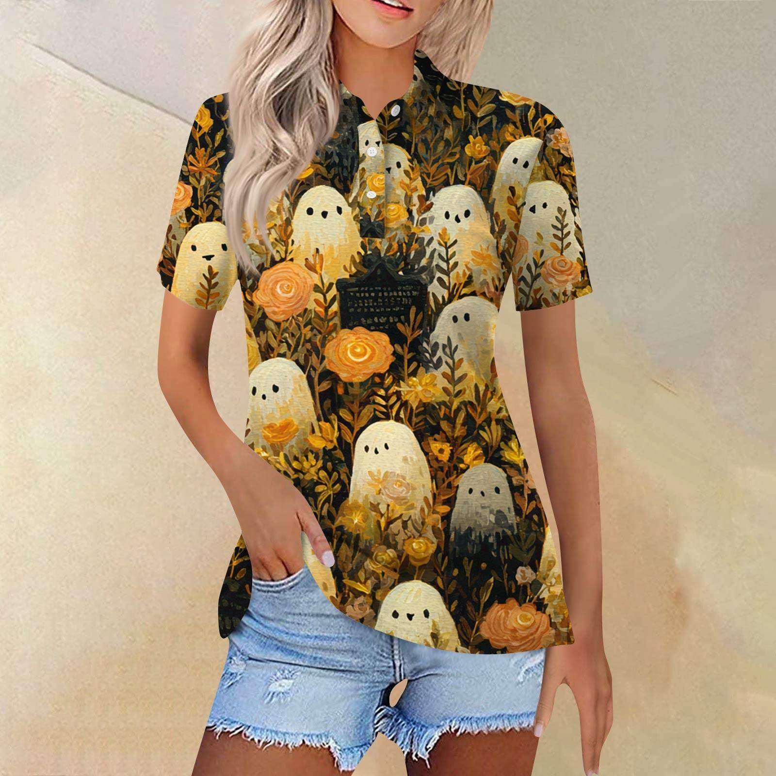 

Женская модная повседневная рубашка с отворотом и коротким рукавом с принтом, женские топы на пуговицах XL жёлтый