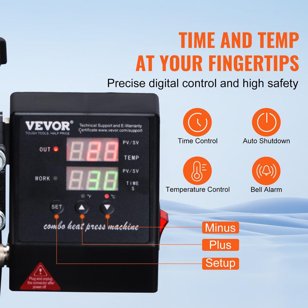 VEVOR Heat Press Machine, 15x15inch / 38x38cm, 2IN1 Clamshell Sublimation Transfer Printer with Teflon Coating, Digital Precise Heat Control