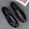 Men's Black Genuine Leather Breathable Slip-On Loafers