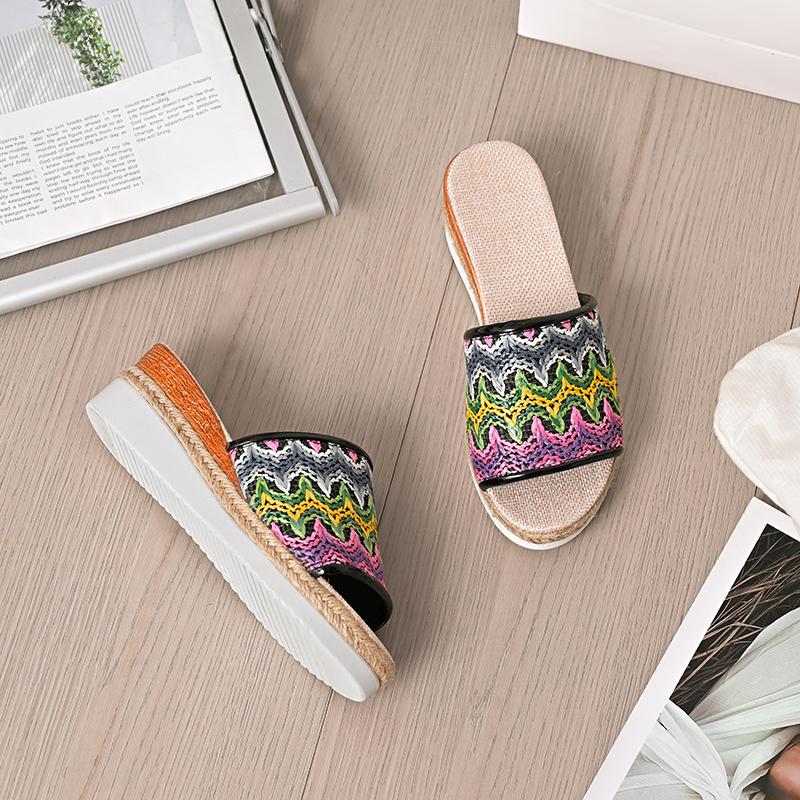 

Плетеные женские тапочки на платформе, летняя обувь для женщин, новые пляжные повседневные босоножки на каблуке, богемные женские эспадрильи ручной работы 43